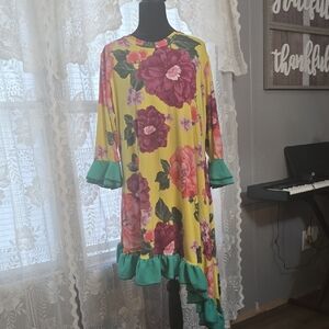 Floral Yellow Shirt with Ruffle Hem